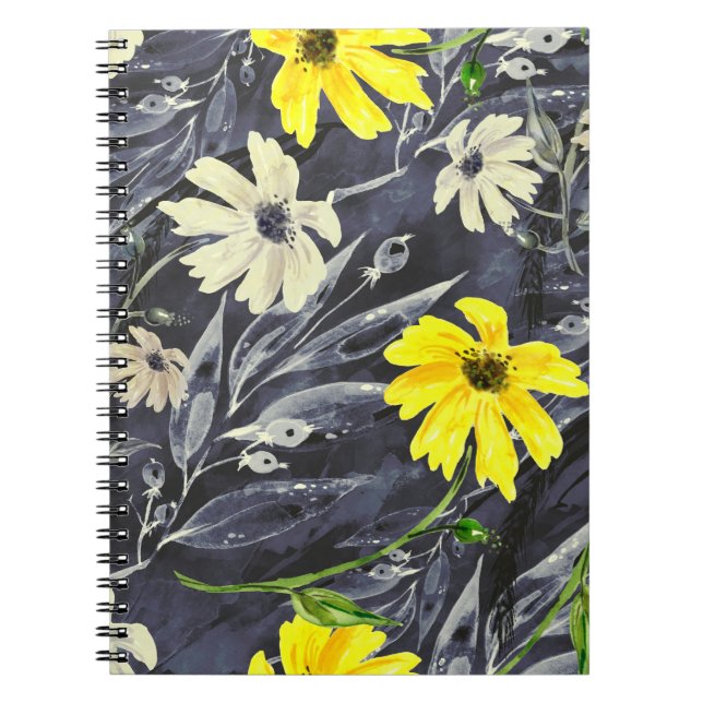 Cuaderno Hojas de otoño, bayas: patrón de acuarela. (Frente)