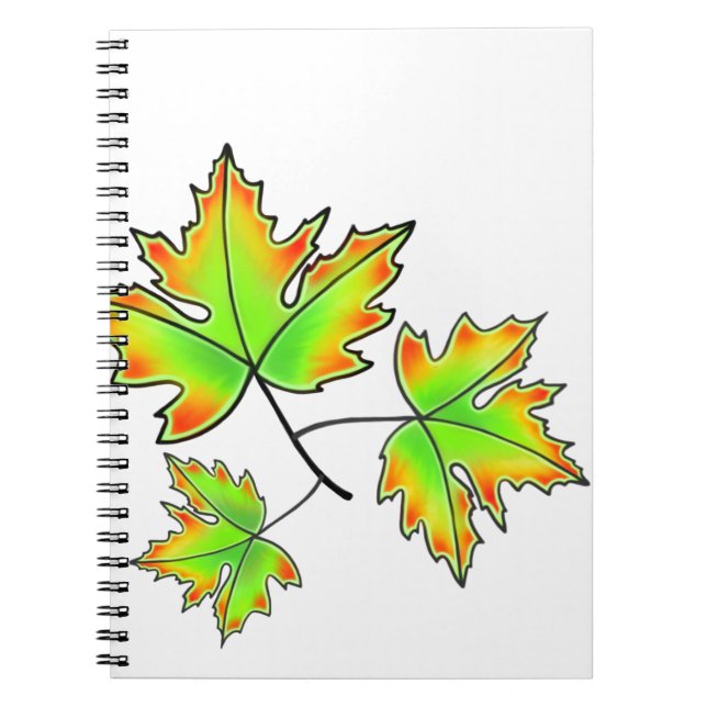 Cuaderno hojas de otoño hojas de naranja verde rojo (Frente)