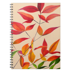 Cuaderno Hojas de otoño naranjas arte original acuarela