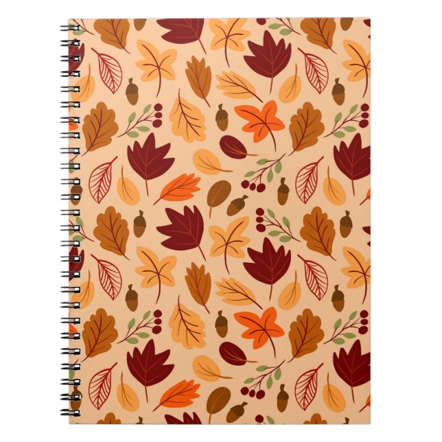 Cuaderno Hojas de otoño, simple patrón infantil sin costura (Frente)