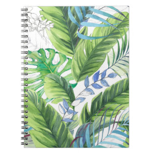 Cuaderno Hojas de palma acuarelas, fondo exótico sin costur