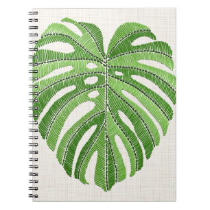 Cuaderno Hojas de palma bordadas. Monstera Tropical Verde l
