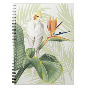 Cuaderno Hojas de palma con pájaro blanco