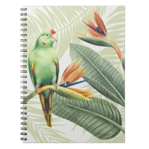 Cuaderno Hojas de palma con pájaro verde