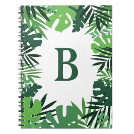 Cuaderno Hojas de palma de jungla, monograma de diseño trop