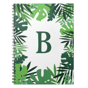 Cuaderno Hojas de palma de jungla, monograma de diseño trop