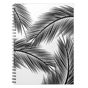 Cuaderno Hojas de palma negras sobre fondo blanco