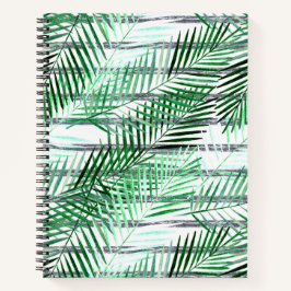 Cuaderno Hojas de palma sobre un fondo blanco y negro rayad