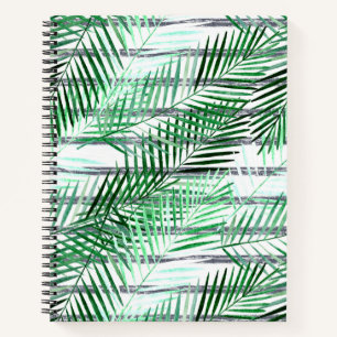 Cuaderno Hojas de palma sobre un fondo blanco y negro rayad