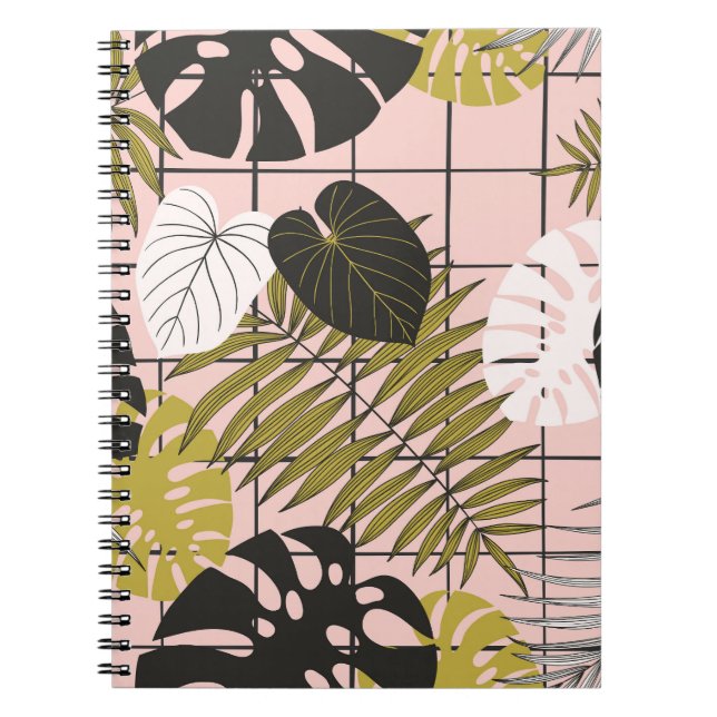 Cuaderno hojas de palma tropical, verano elegante. (Frente)