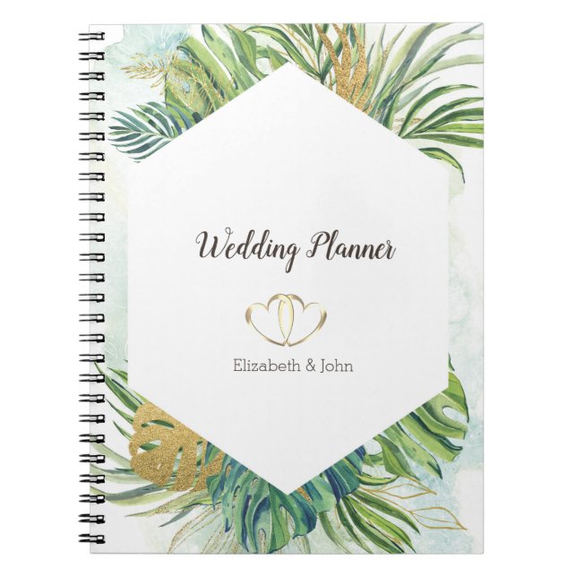 Cuaderno Hojas de Palma Tropicales Doradas Verano (Frente)