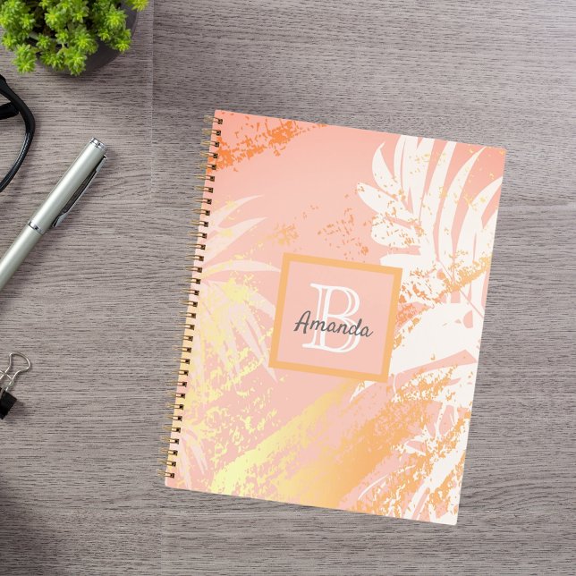 Cuaderno hojas de palmera de oro Rosa monograma moderno ele (Subido por el creador)