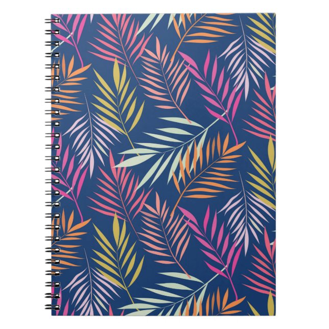 Cuaderno Hojas de palmera tropicales naranja rosa amarillo  (Frente)