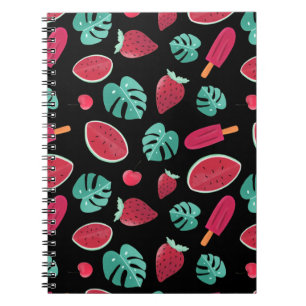 Cuaderno Hojas de pavimento, cereza, fresa y sandía