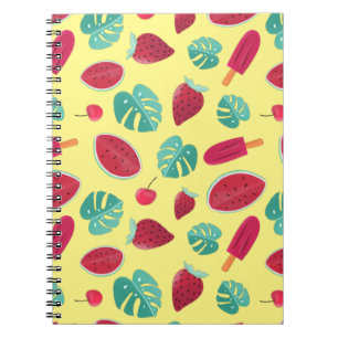 Cuaderno Hojas de pavimento, cereza, fresa y sandía