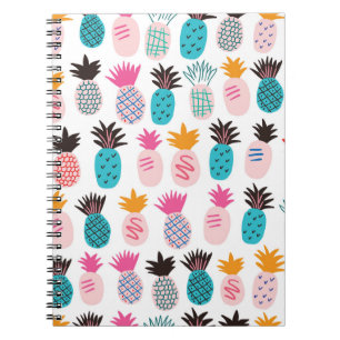 Cuaderno Hojas de piña coloridas, doodle tropical.