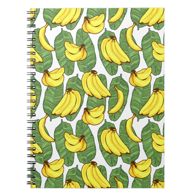 Cuaderno Hojas de plátano: Patrón de frutas tropicales (Frente)