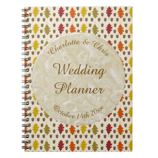 Cuaderno Hojas de roble y maíz Personalizado Boda otoño (Frente)