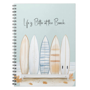 Cuaderno Hojas de tablas de surf crema blancas azules y bro