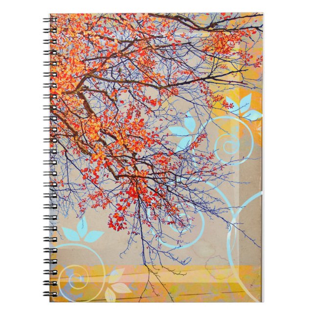 Cuaderno Hojas del naranja, diseño del grunge (Frente)