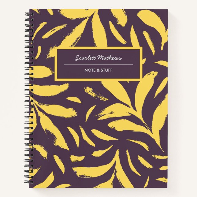 Cuaderno Hojas dibujadas a mano Patrón amarillo Seamless (Anverso)