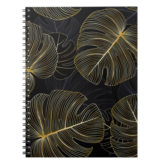 Cuaderno Hojas doradas monsteras, floral romántica sin cost (Frente)