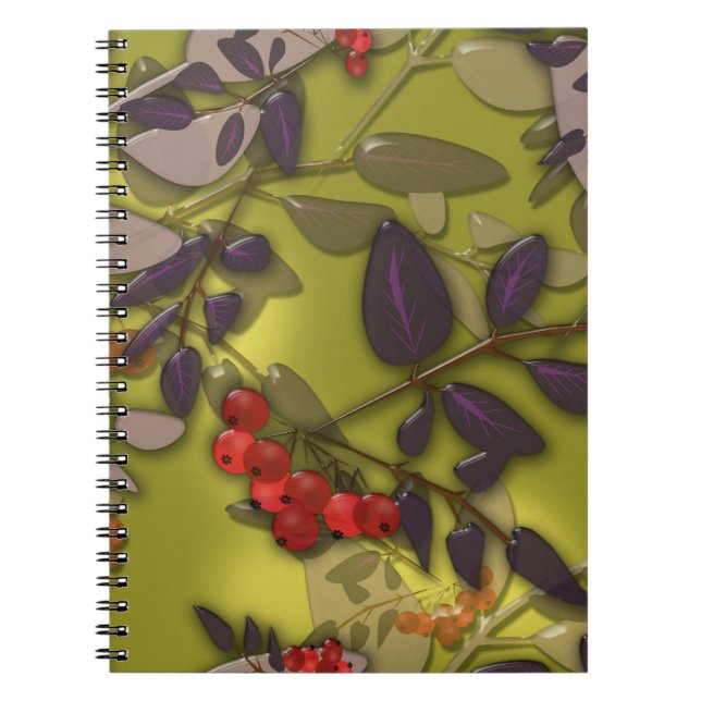 Cuaderno Hojas líquidas 3D de azulejos de vidrio y rowanber (Frente)