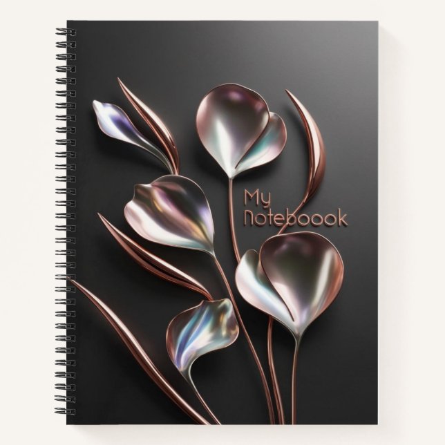 Cuaderno Hojas luminosas: Oro Rosa sobre negro (Anverso)