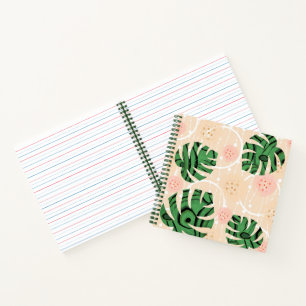 Cuaderno hojas, monstruos, rosa, verde, tropical, palmera