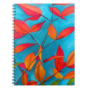 Cuaderno hojas naranjas Arte acuático original de otoño