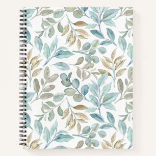 Cuaderno hojas naturales de color azul y marrón pintadas a