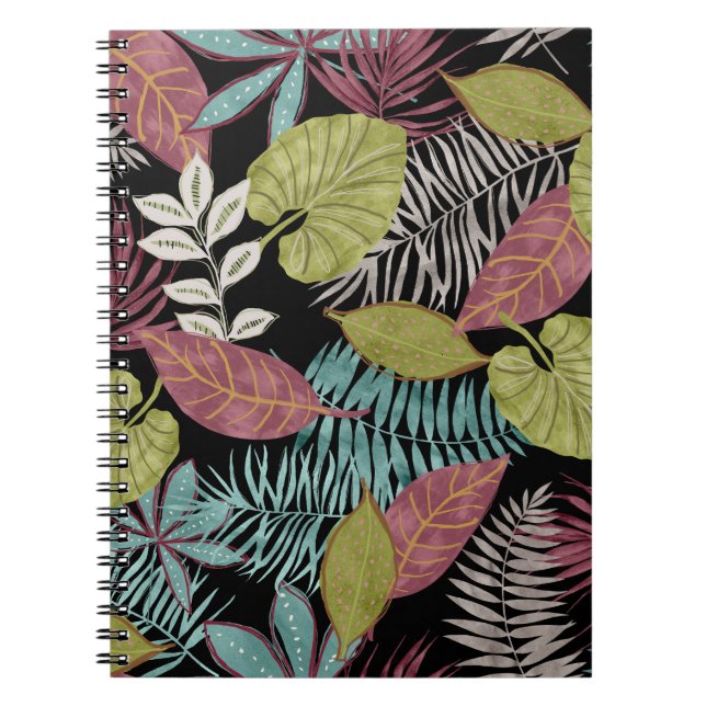 Cuaderno Hojas oscuras tropicales: Diseño de patrones texti (Frente)