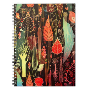 Cuaderno Hojas otoñales: patrón oscuro sin costura.