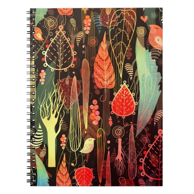 Cuaderno Hojas otoñales: patrón oscuro sin costura. (Frente)