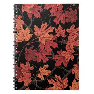 Cuaderno Hojas rojas de arce de otoño sobre negro