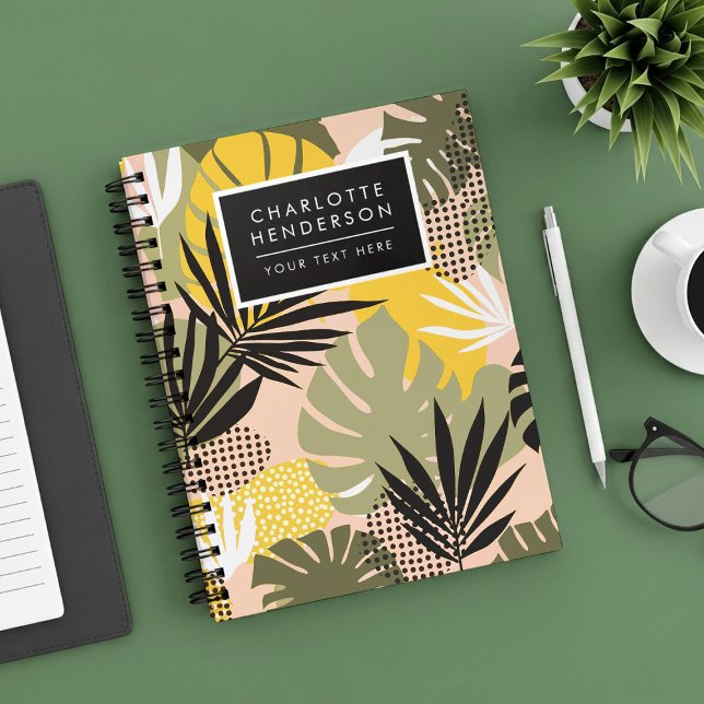 Cuaderno Hojas Tropicales Abstractas Modernas y Lunares (Subido por el creador)