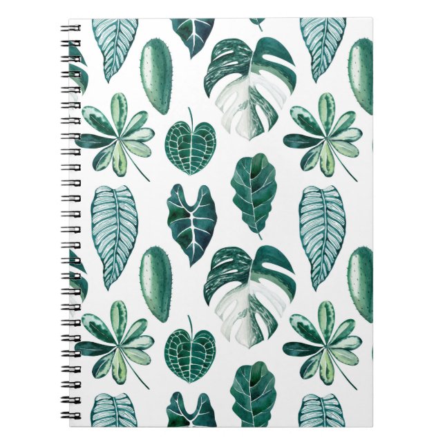 Cuaderno Hojas tropicales acuarela patrón transparente con  (Frente)