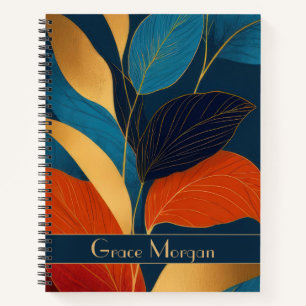 Cuaderno Hojas Tropicales Azules y Doradas Personalizadas