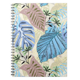 Cuaderno Hojas tropicales azules y violetas.