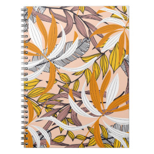 Cuaderno Hojas tropicales coloridas, patrón de fondo beige