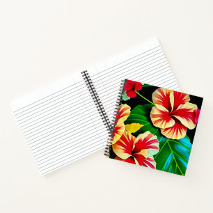 Cuaderno Hojas Tropicales Coloridas y Flores de Hibisco  
