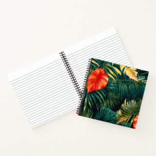 Cuaderno Hojas Tropicales Coloridas y Flores de Hibisco  