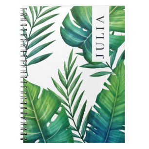 Cuaderno Hojas tropicales de acuarela personalizadas