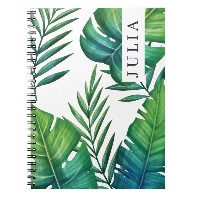 Cuaderno Hojas tropicales de acuarela personalizadas (Frente)