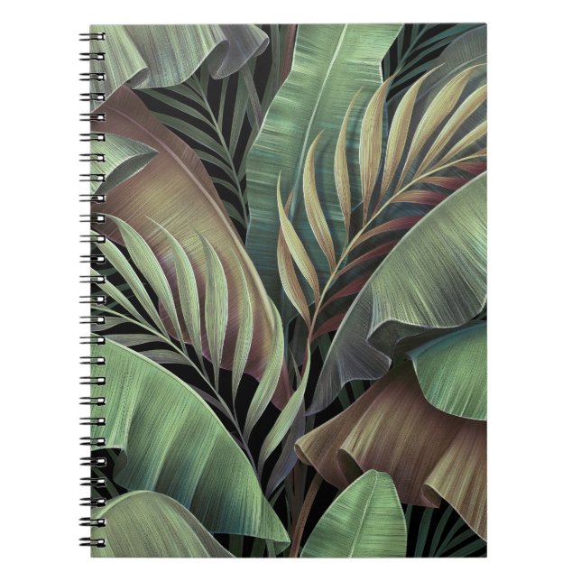 Cuaderno Hojas tropicales de palma, ilustracion 3D dibujado (Frente)