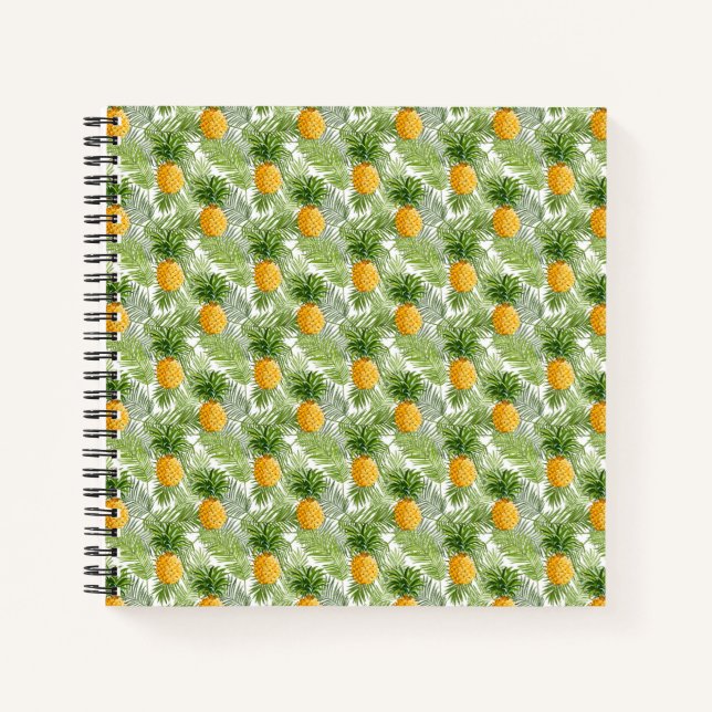 Cuaderno Hojas tropicales de palmera y piñas (Anverso)