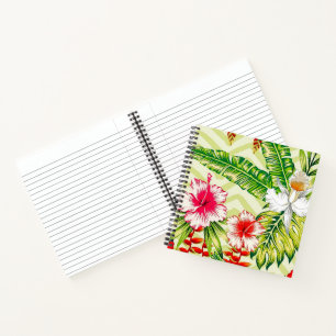 Cuaderno Hojas Tropicales Elegantes y Flores de Hibisco  