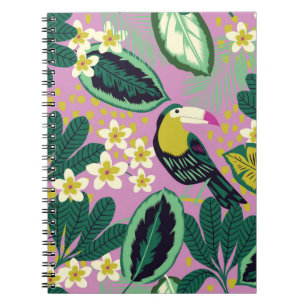 Cuaderno Hojas tropicales, flores y pájaro toscano sin sol