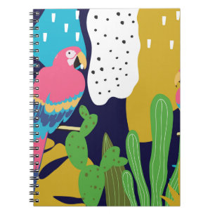 Cuaderno Hojas tropicales, loros: fondo de verano.
