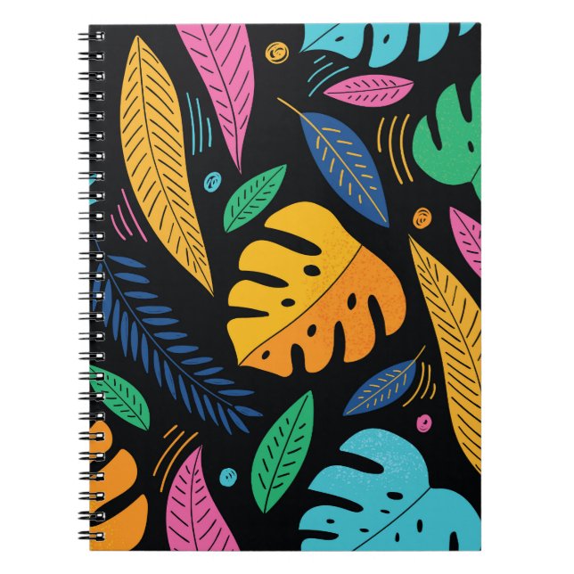 Cuaderno Hojas tropicales modernas: fondo sin costura. (Frente)